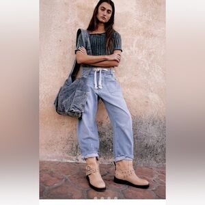 Free People Moxie Pull On Barrel Jeans We The Free Rope Tie Slouchy Little